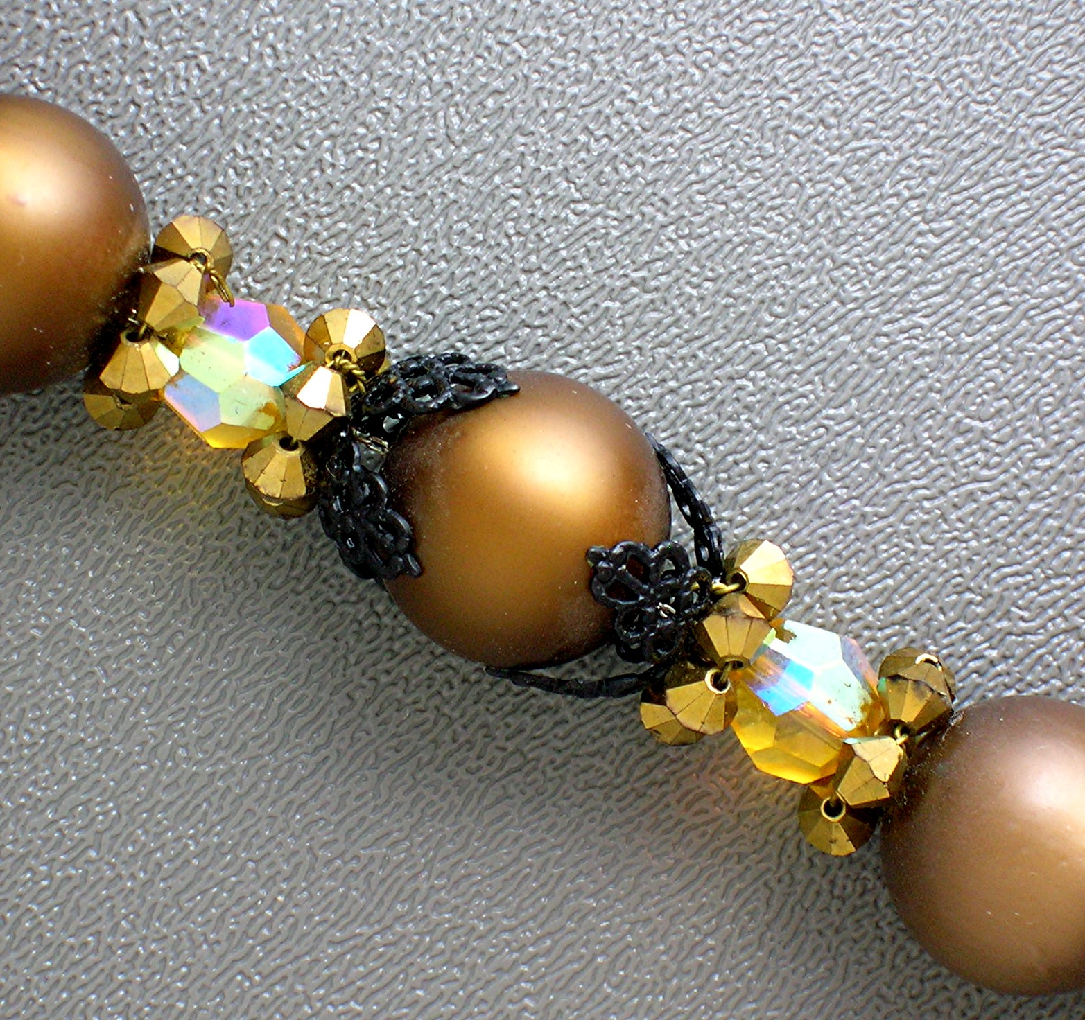 Hobe Bronze Filigree Glass Crystal Necklace Earrings