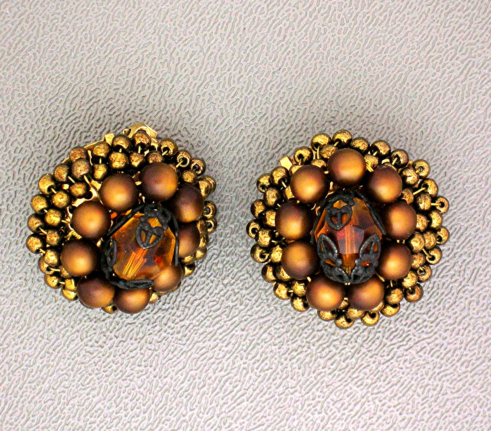 Hobe Bronze Filigree Glass Crystal Necklace Earrings