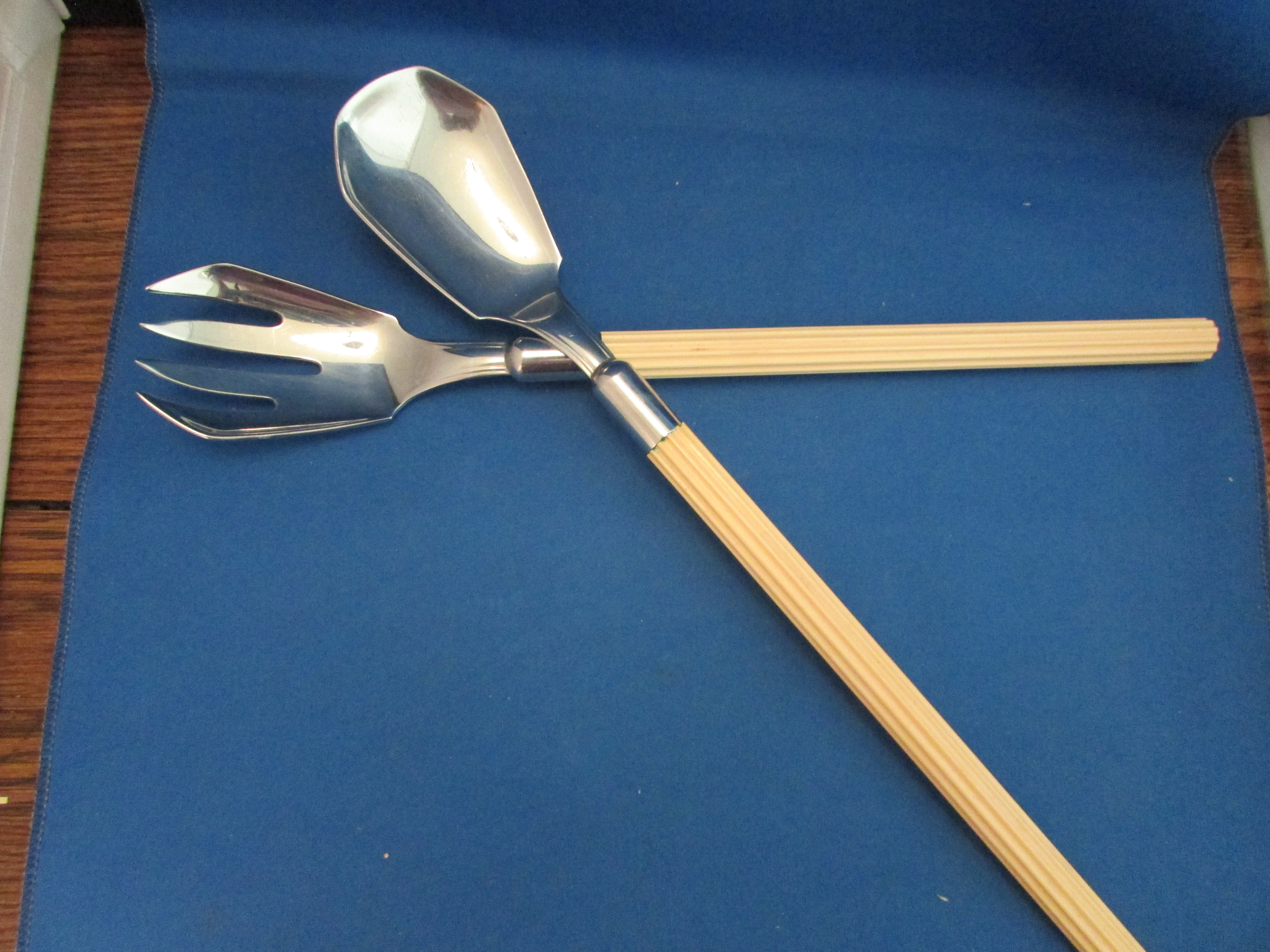 Chase Chrome Art Deco Salad Servers with Bakelite Handles
