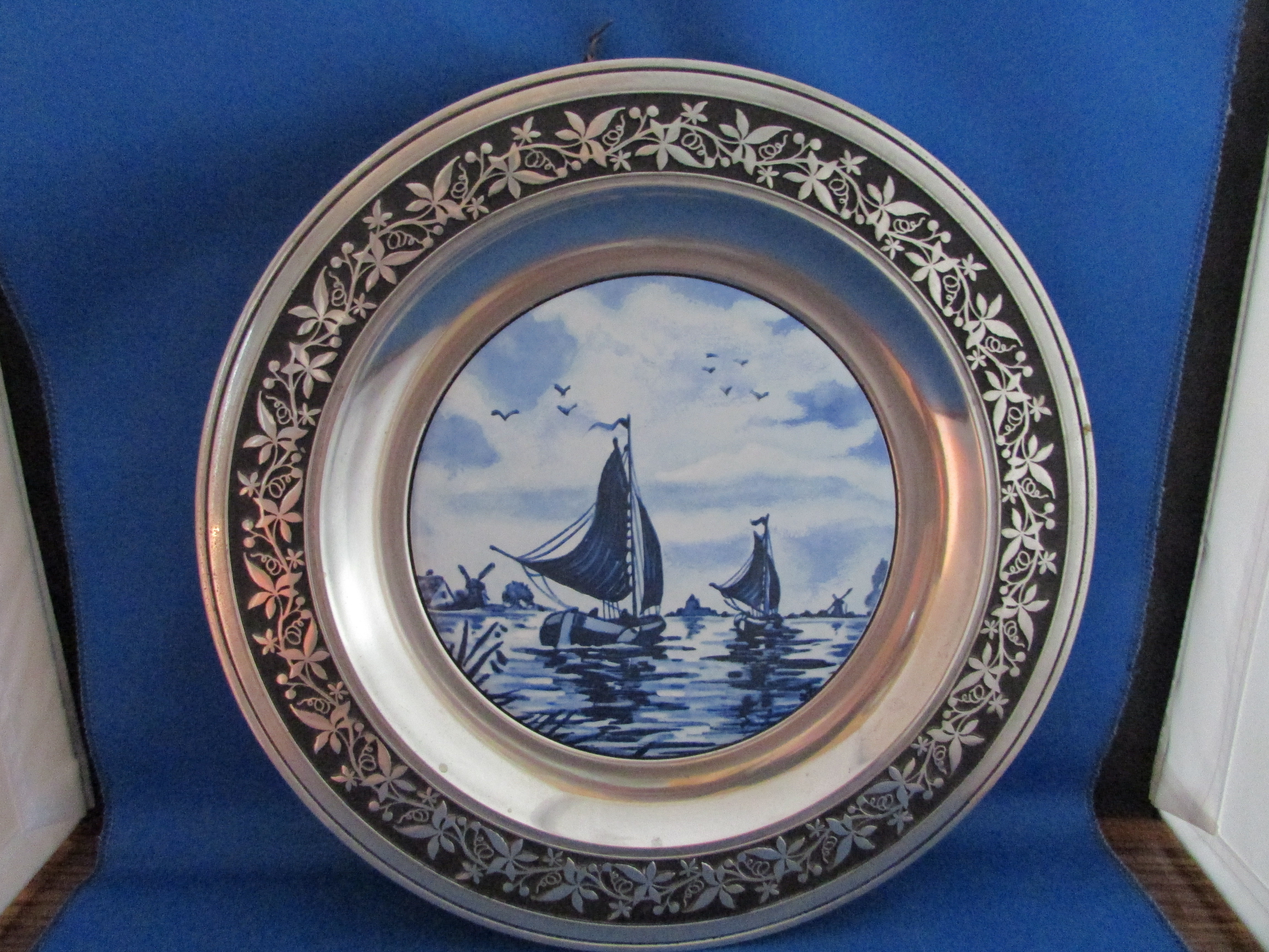 Delft Style Ceramic and Pewter Plate