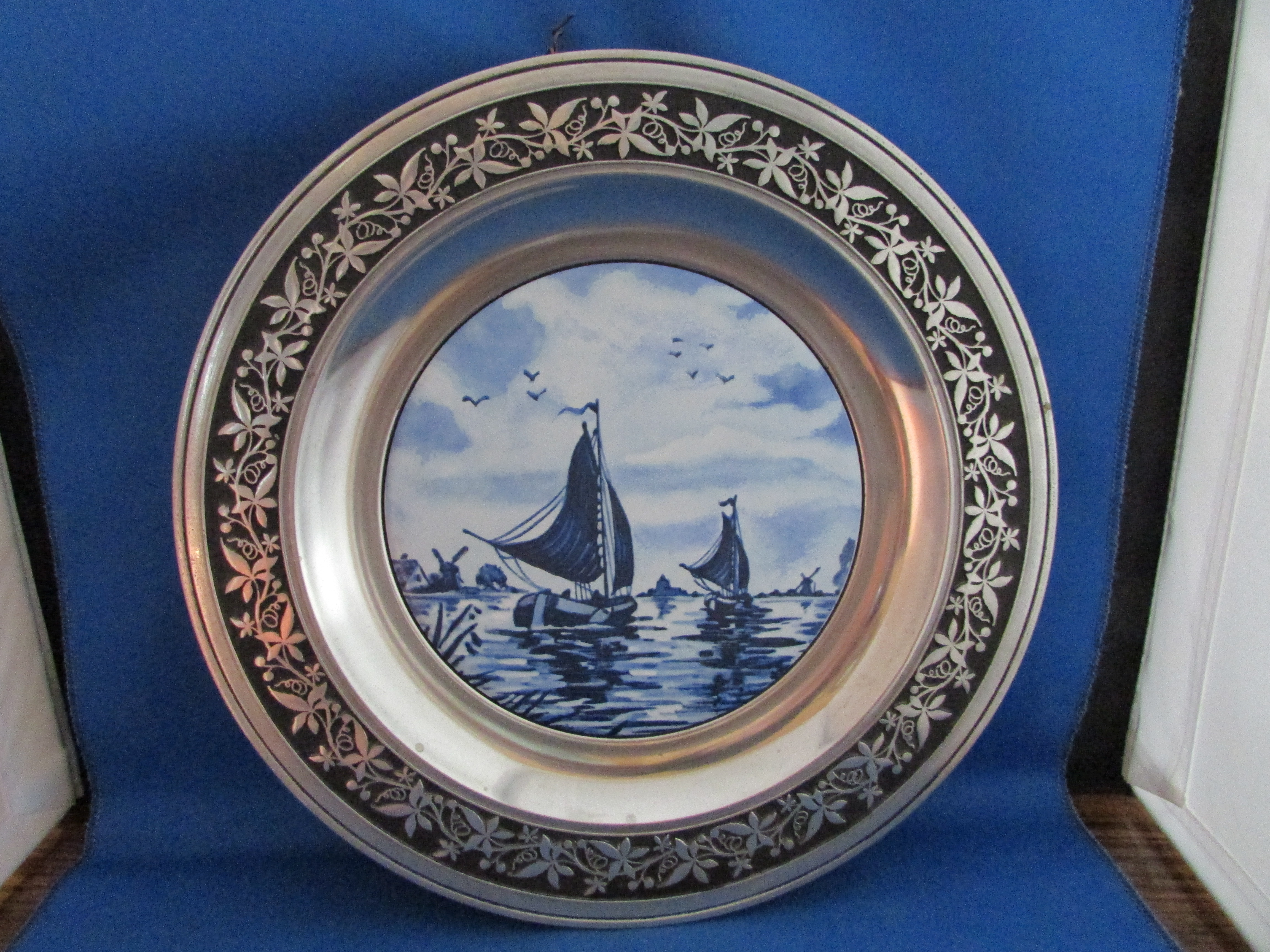 Delft Style Ceramic and Pewter Plate