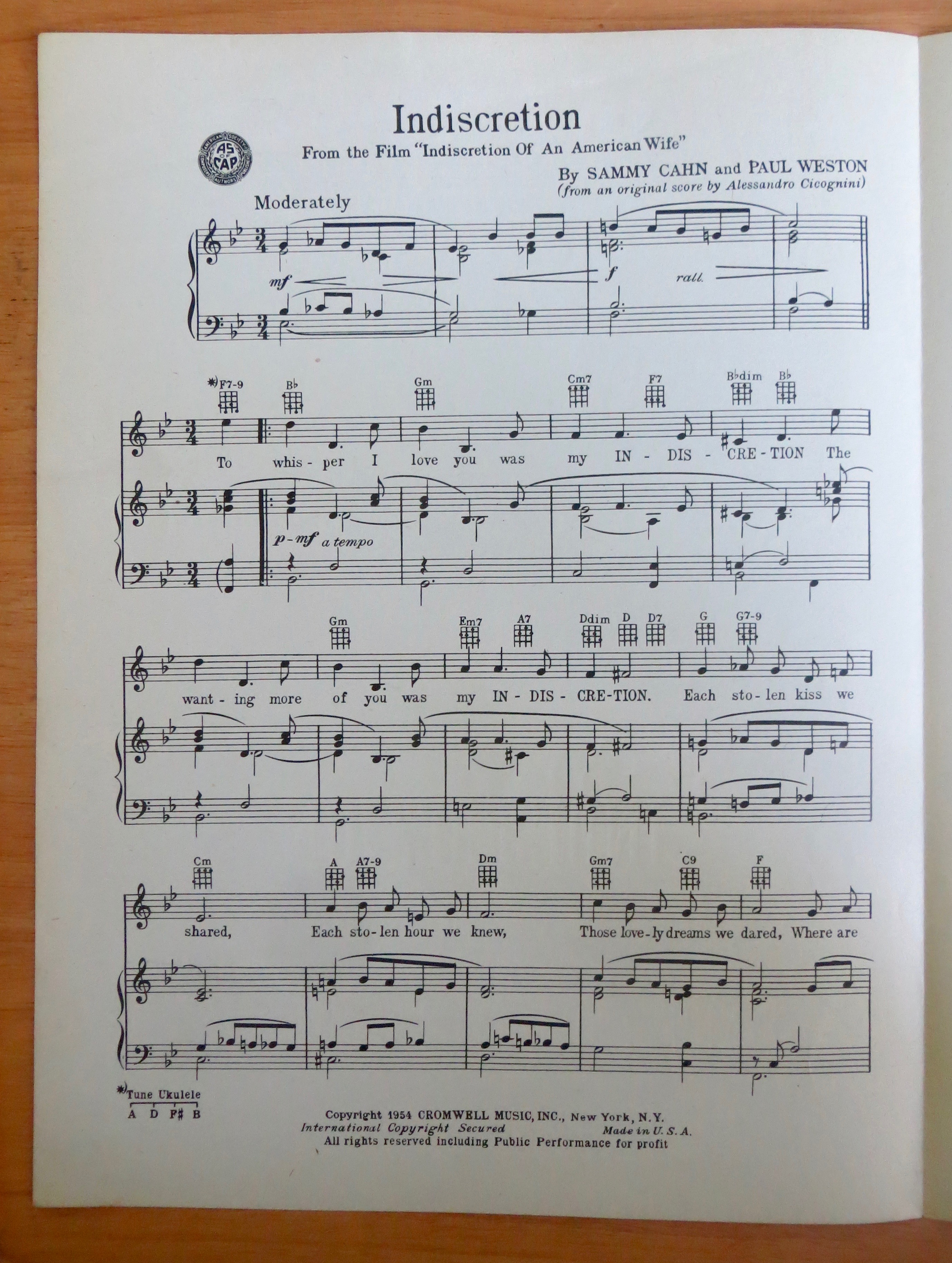 1954 Indiscretion Sheet Music