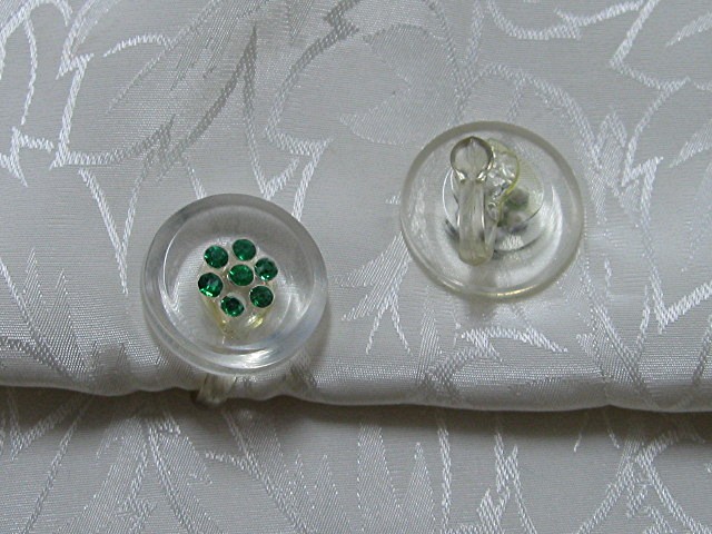 Crystal Plastic Button Style Clip Earrings Vintage