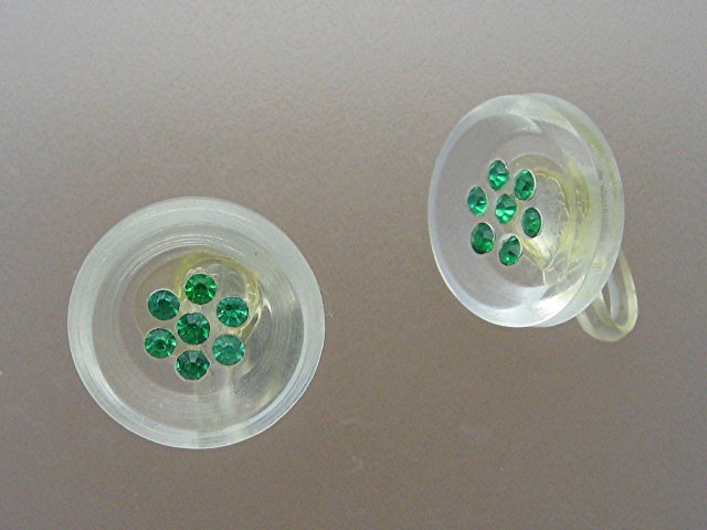 Crystal Plastic Button Style Clip Earrings Vintage